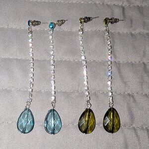 $1 with Bundle ~ Drop Earrings Blue & Green Teardrop 5906